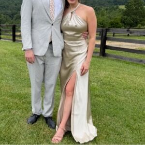 Birdy Grey Monica Shiny Satin Dress Nuetral Champagne size small